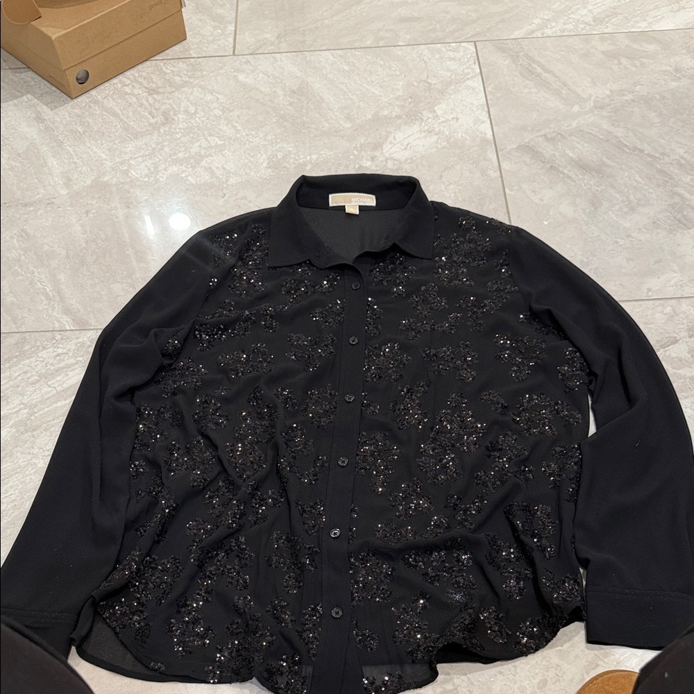 Michael Koers Black Sequin Button-Up Shirt